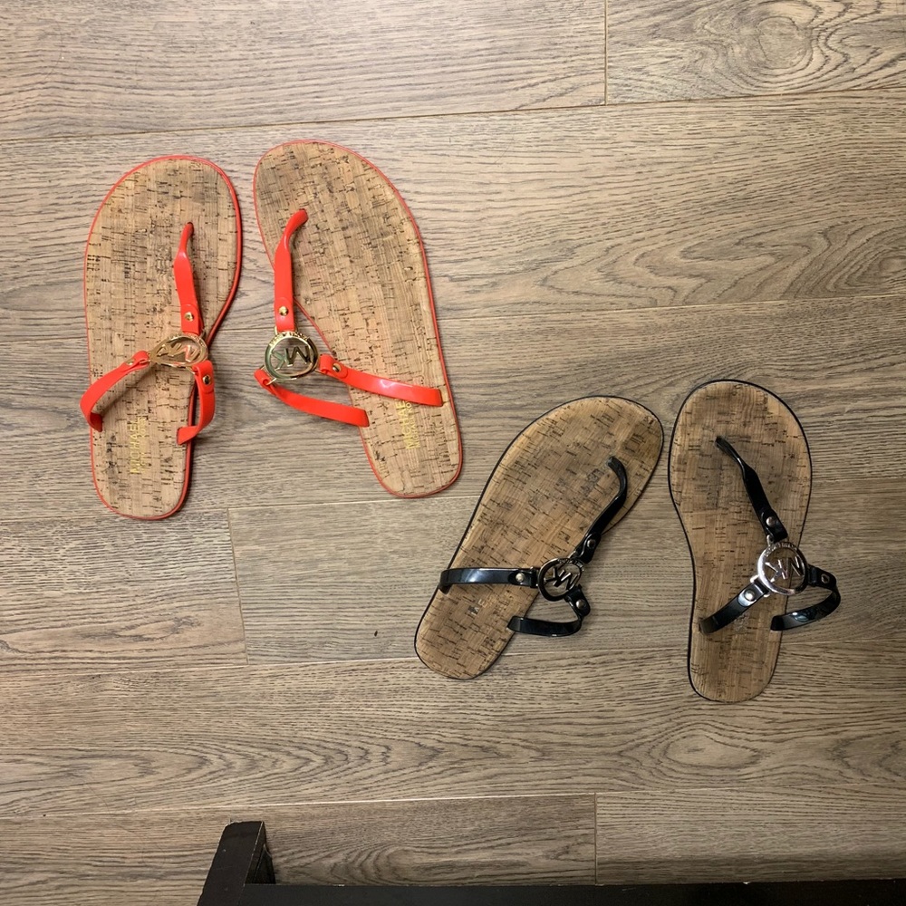 ( bundle) black and orange michael kors flip flops